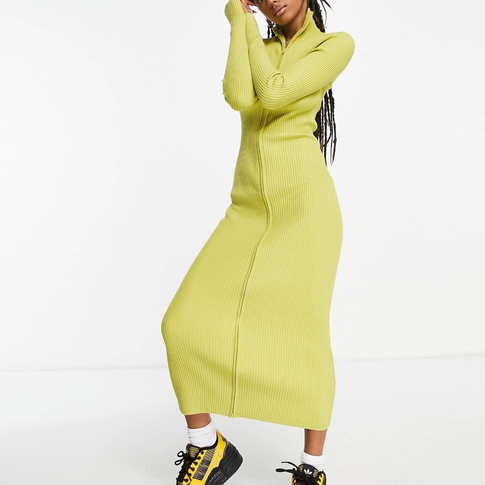 Collusion Ribbed Midi Skirt in Chartreuse - Women's Skirt. NWOT